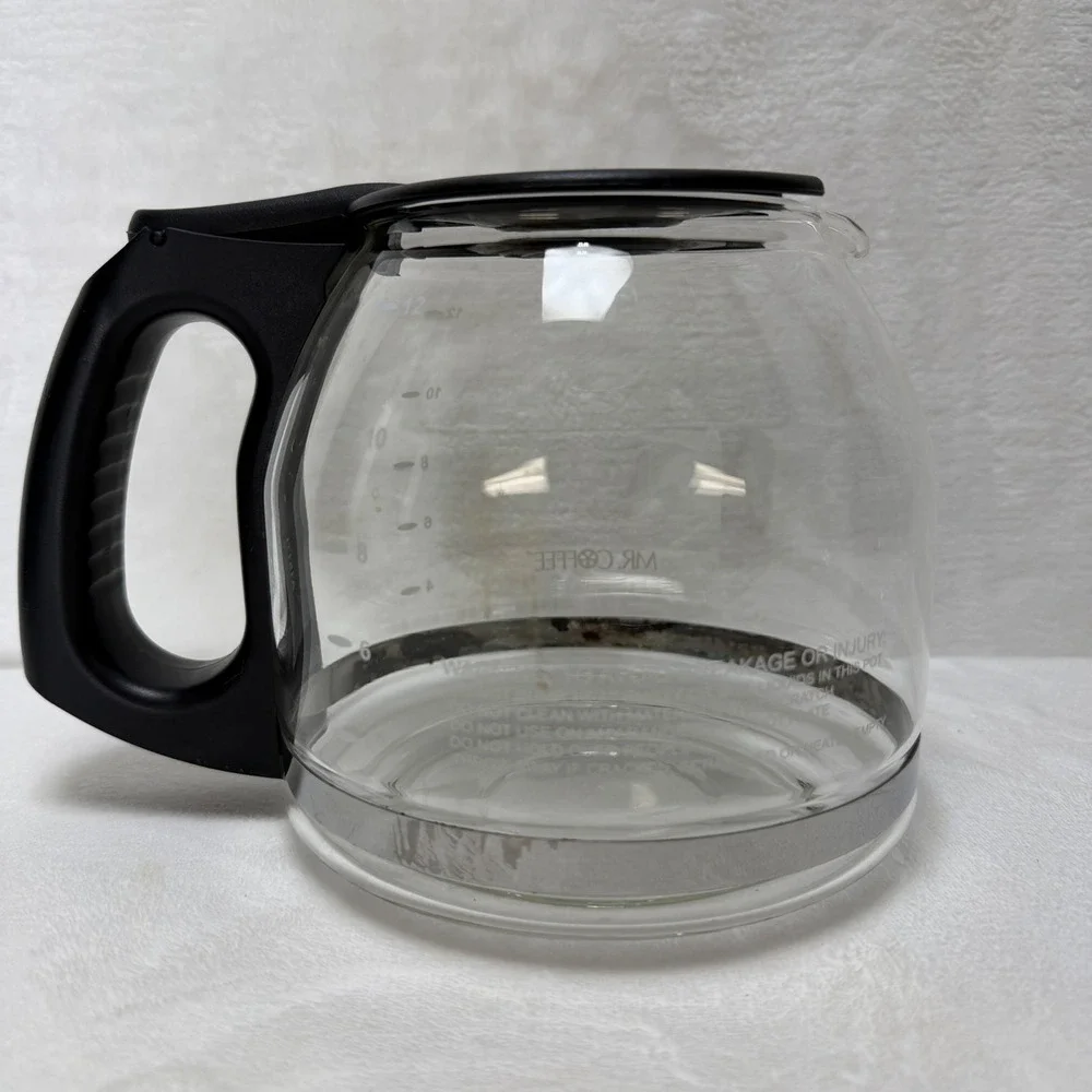 Mr Coffee‎ 12 Cup Replacement Glass Carafe Black Handle Lid Clear Measuring Pot